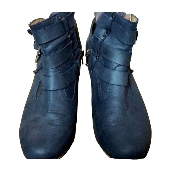 Responsibly Handcrafted Fortress of Inca Leather Booties, Navy, Boho, Festival 7 - Picture 3 of 10